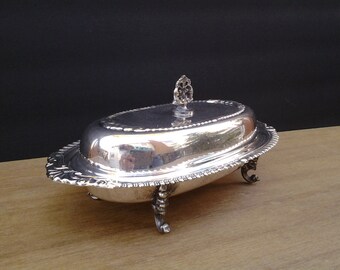 Vintage silver plate butter dish - Sheridan - covered butter dish - footed butter dish - table top - hollow ware - holiday entertaining