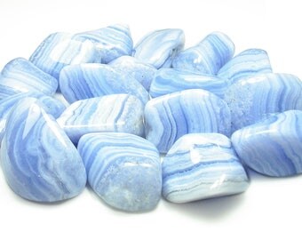 TUMBLED - (2) Medium/Large BLUE LACE Agate Crystals with Description Card - Healing Stone Reiki
