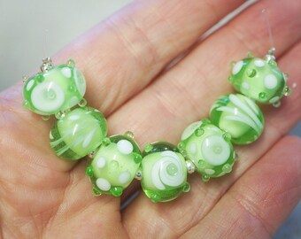7 Handmade Lampwork Glass Beads - Spring Green