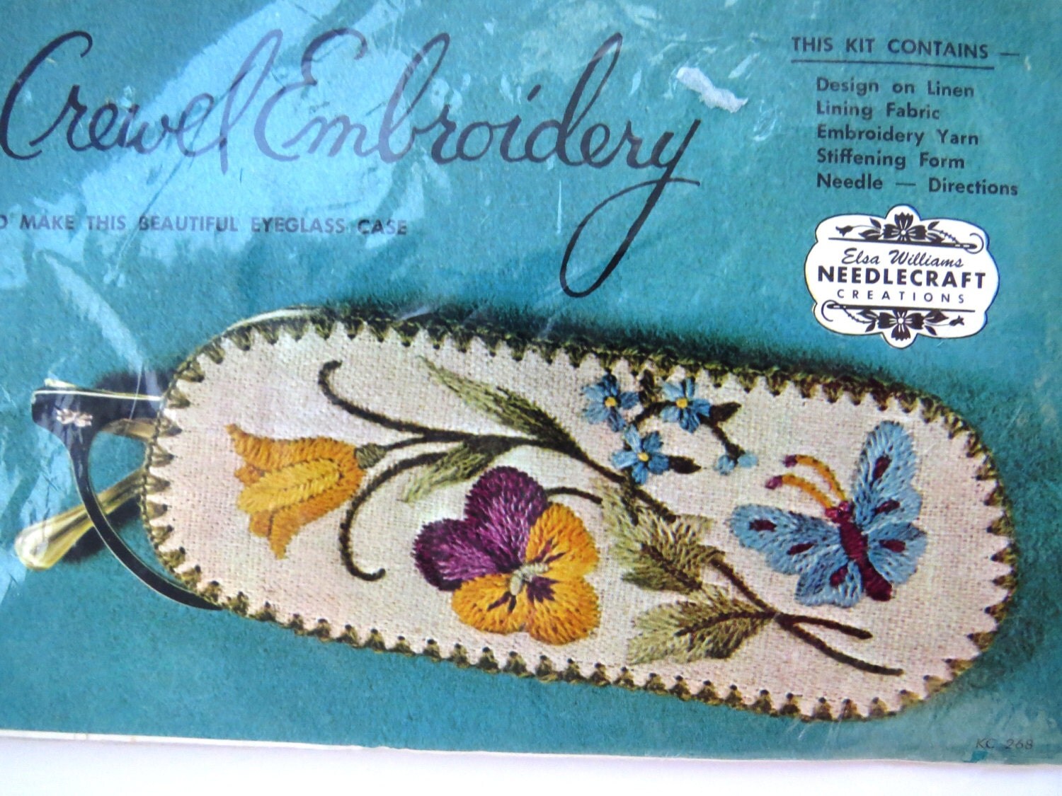 Vintage Eyeglass Case Holder DIY Crewel Embroidery Kit by Elsa