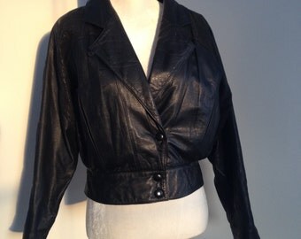 Black Leather Cropped Ladies Jacket