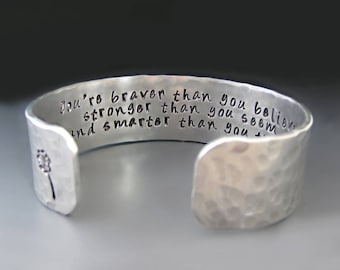 Silver Christopher Robin Cuff Bracelet / Winnie the Pooh / Braver Than You Believe & Stronger Than You Think / Graduation / Gifts for Her