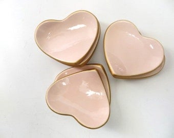 Ring Dish, Ring Holder, Pink blush and Gold, Heart Favor, wedding, engagement, baby shower, Guest or Teacher Gift, IN STOCK
