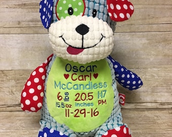 Birth Stat Stuffed Animal, Personalized stuffed animal, Baby gift, Baby keepsake, Embroidered stuffed animal