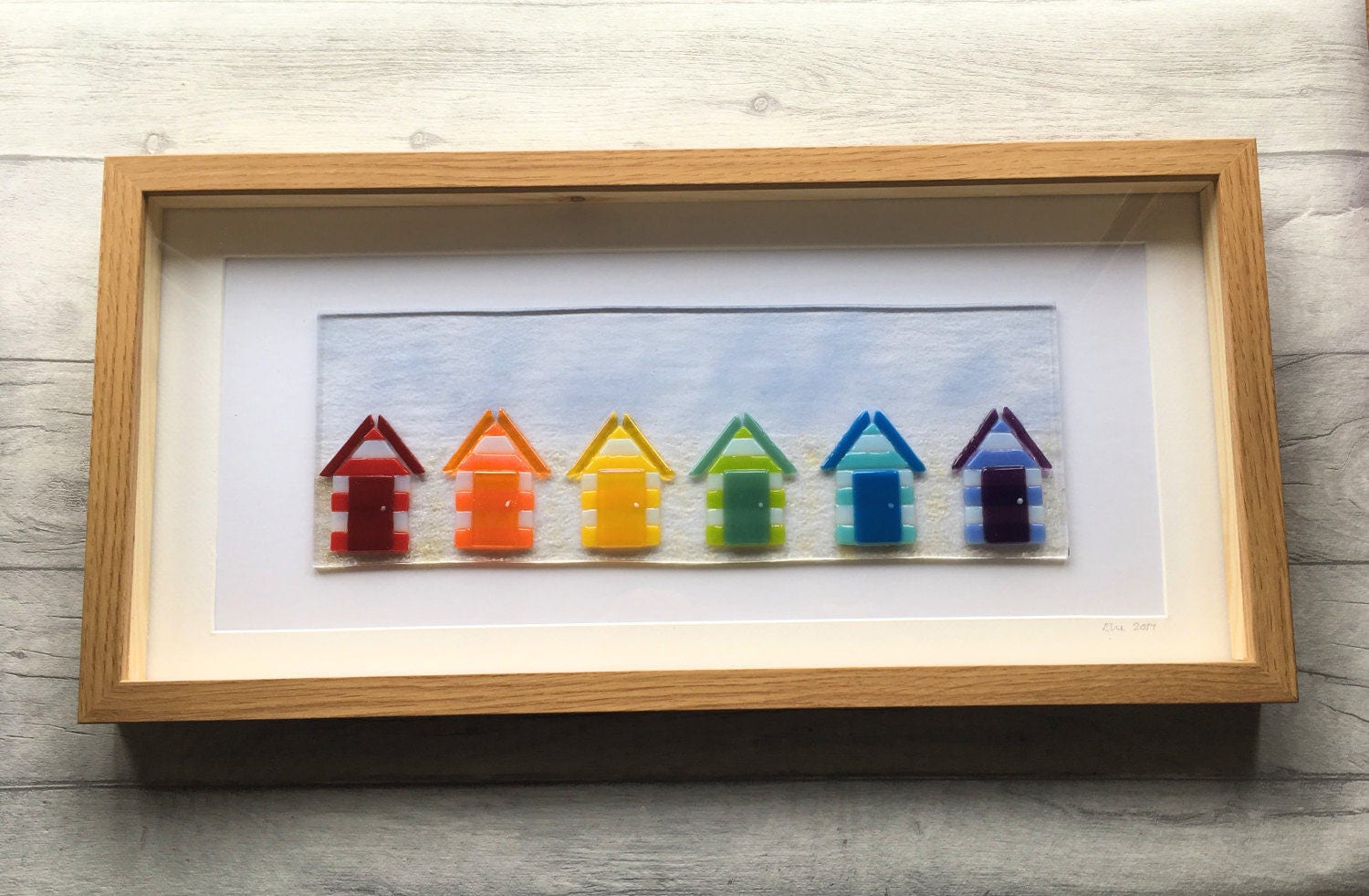 Fused Glass Beach Huts Rainbow Glass Nautical Beach Theme