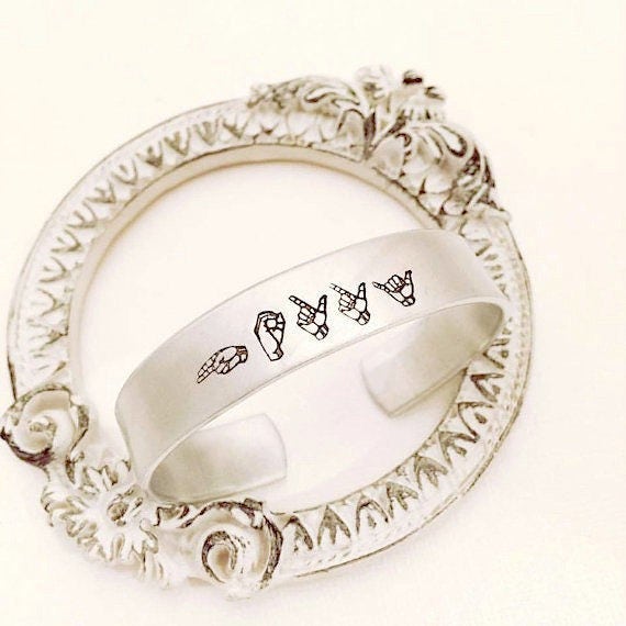 Sign Language Jewelry - Name Cuff Bracelet - Hand Stamped Jewelry - Custom Jewelry - Personalized Cuff Bracelet - ASL Jewelry - Sign Jewelry
