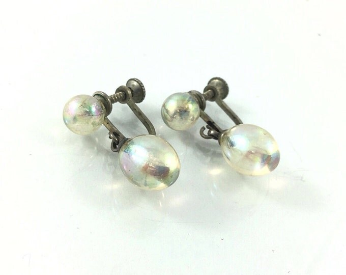 Antique Bubble Glass Earrings, Carnival Glass Earrings. Antique Vintage dangle earrings. Rainbow glass bubble bead earrings.