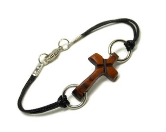 Sideways Cross Bracelet, Womens Cross Bracelet, Sideways Cross, Wood Cross Bracelet, Cocobolo Cross, Cocobolo Hardwood, Anniversary Gift