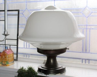 Vintage Schoolhouse Ceiling Light Fixture Large Milk Glass Shade Farmhouse Decor