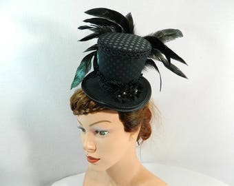 Tophat black Minihat Fascinator Gothic Hat Burlesque Cocktail Derby Bibi Chapeau black Victorian Steampunk Bridal Hat Church Wedding