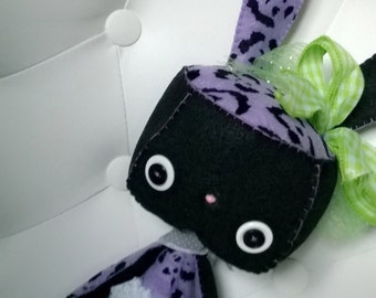 Black and Purple Bunny Rabbit with Gray Skirt and Cowboy Boots Stuffed Animal Gift Ooak Plush Plushie Soft Softie Cute Collectable