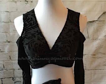 Black,Full back, burnout velvet, choli top for belly dance, burlesque, renaissance fair, fusion, ATS,ITS