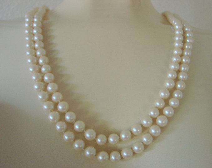 Vintage Flapper Hand Knotted Pearl Necklace Glass Beads 52 Inches Wedding Bridal Antique Jewelry Jewellery