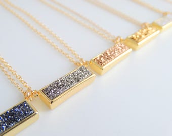 Druzy Necklace rose gold Druzy bar necklace Druzy necklace silver geode necklace Rose Gold Druzy Necklace Gemstone Bar Necklace