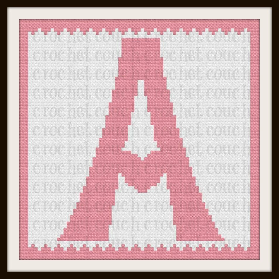 letter a heart afghan c2c graph with written word chart