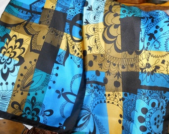 Adrienne Vittadini SILK SCARF vintage abstract design in JEWEL tones 53 rectangular 100 silk