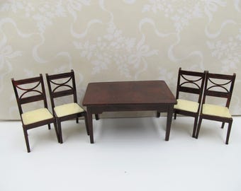 Vintage Renwal RARE Brown Kitchen Table Chairs, Renwal Collectors Brown Kitchen Table and Chairs, Renwal Marx Ideal Dollhouse Kitchen