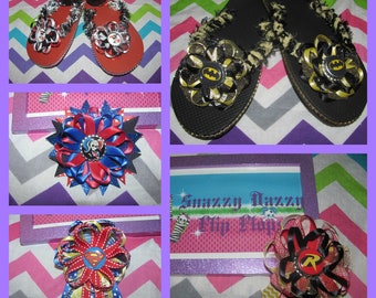 Batman, Marval, DC Comics - this listing is for 1 pair - bottle cap images - Kids flip flops - Toddler Flip Flops - Adult