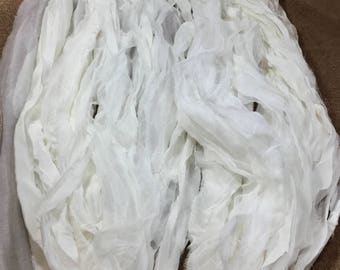 Recycled Sari Silk Chiffon Ribbon White Tassel Dreamcatcher Garland Fair Trade Eco Gift Wrap Wedding Theater Costume Supply