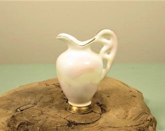 Miniature Bone China Pitcher - Vintage Pink Yellow Dollhouse Bud Vase