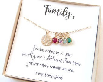 Mothers day Family Tree Necklace ,Wife Birthstone Gift, Children's Birthstone , Personalized Necklace Gift,Gift for Mom, Gift for her