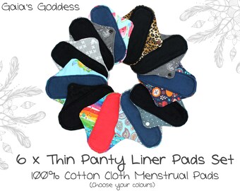 6x Panty Liner Cloth Menstrual Pads Set (You Pick Colours) Reusable Cotton Sanitary Pads