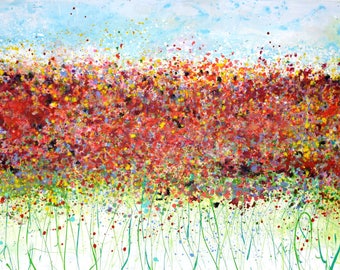ART flower Poppies/Poppy Original Art by Caroline Ashwood - Textured and contemporary abstract painting on canvas - Free Shipping