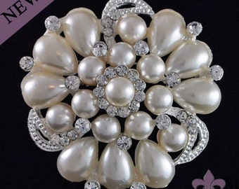 Brooch - Pearl Brooch Pin - Rhinestone Pearl Brooch - Pearl and Crystal Brooch - Elegant Pearl Brooch