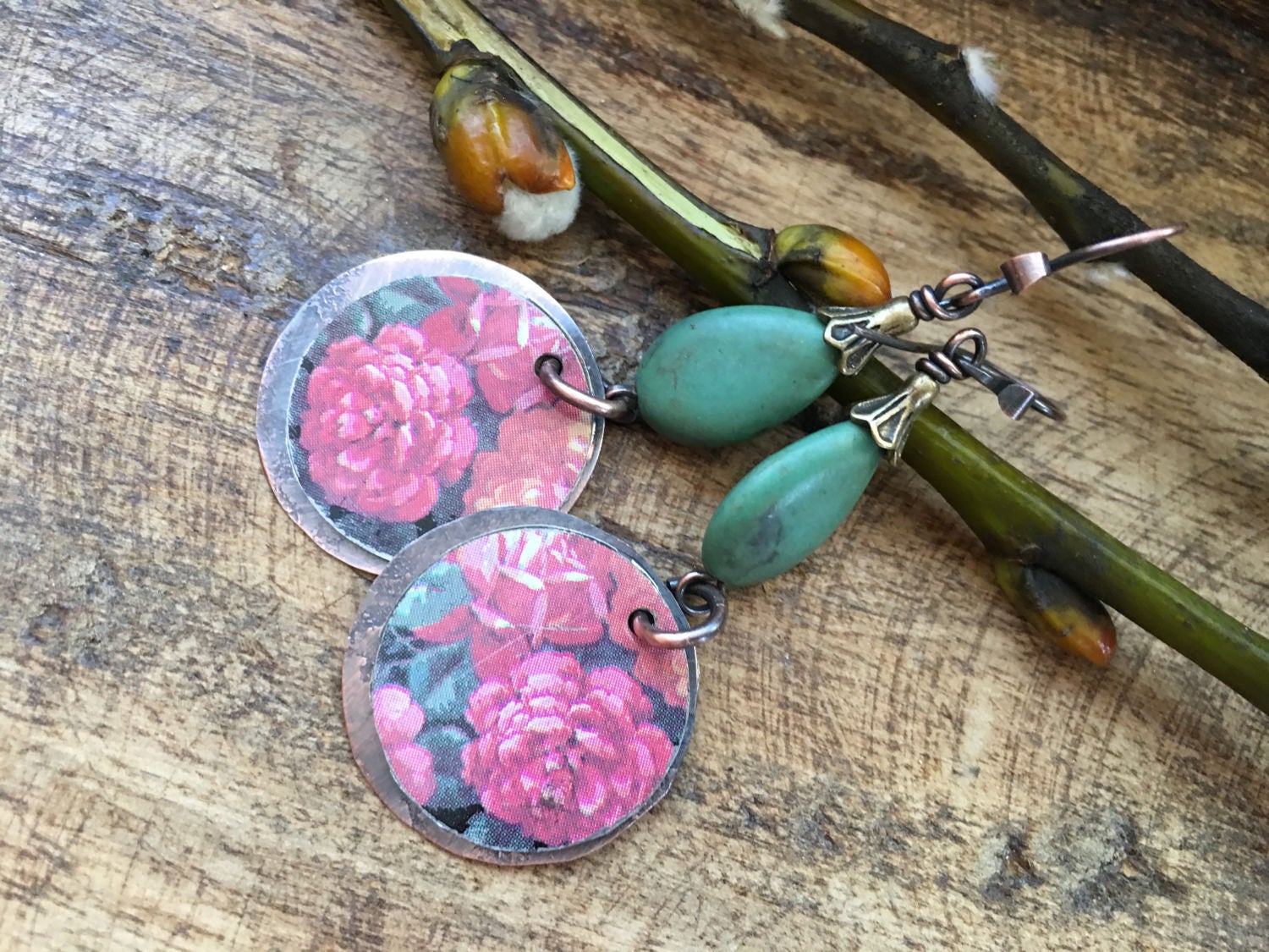 Rustic 'Earth Gardens' Series Floral Tin earrings n280