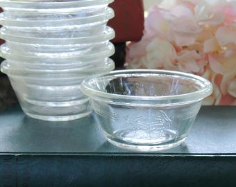 Fire King Clear Etched Glass Bowls Set of 6, Custard Bowls, Vintage Housewares, 6 Oz Bowls