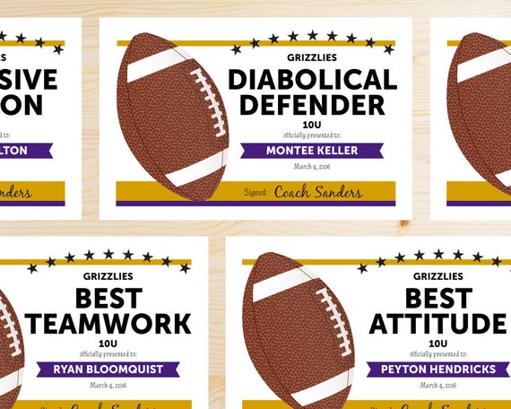 Editable Football Award Certificates INSTANT DOWNLOAD