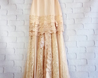 tan blush & cream lace boho wedding dress by mermaid miss kristin