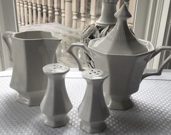 White Ironstone Sugar Creamer Salt Pepper Set made in Japan by Nikko Classic Collection