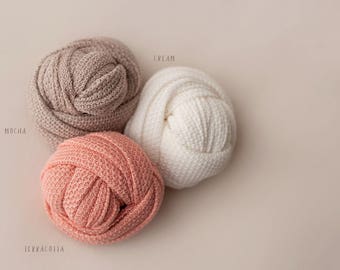 Newborn Knit Stretch Wrap, Oliver Newborn Wrap, Newborn Baby Wrap, Newborn Wrap, Newborn Photo Prop - BROWN and CREAM