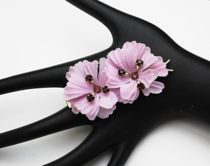Purple flower Hair Clip- Barrette - Vintage Plastic - Rhinestone floral hair pin