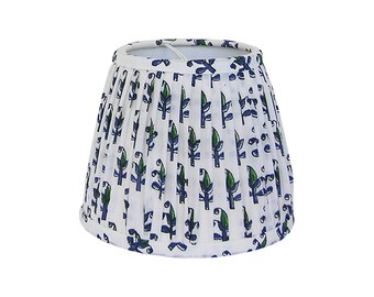 Pleated Lamp Shade - Green Blue Lampshade - Indian Block Print Lamp Shade - Gathered Lampshades - Bohemian Lamp Shade - Shirred Lampshades