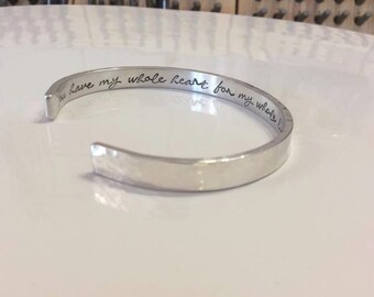 Hand Stamped Sterling Silver Cuff, Sterling Silver Mantra Bracelet, Inspirational Bracelet, Personalized Bracelet, Anniversary Bracelet Gift