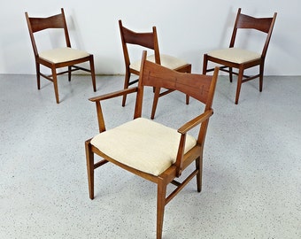SALE set 4 rare mid century modern Lane Tuxedo walnut rosewood inlay dining chairs