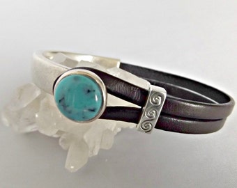 Leather bracelets for women, turquoise, leather bracelets, turquoise bracelet, women bracelet, turquoise cuff, leather jewelry, K1953