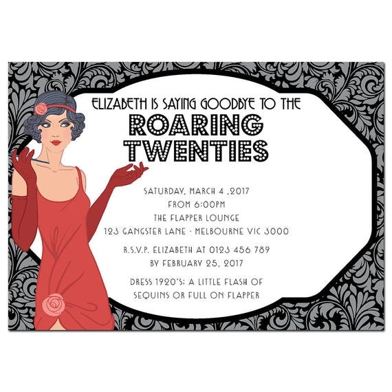 Items similar to Roaring 20s Invitations - Printable Red - 1920s ...