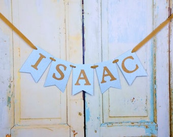 Boys Custom Name Banner, Baby Blue and Gold Banner, Custom Boys Name Sign, Boy Baby Shower Decoration, Boys Birthday Banner, Shower Sign
