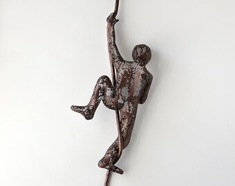 Modern metal art, Climbing man sculpture, sports wall decor, rock climbing, metal wall art