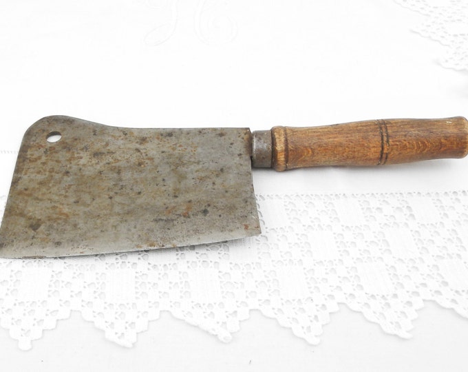 Large Antique French Butcher Iron Meat Cleaver / Chopper with Wooden Handle Rivai, French Country Decor, Kitchenware, Vintage, Chic, Kitchen