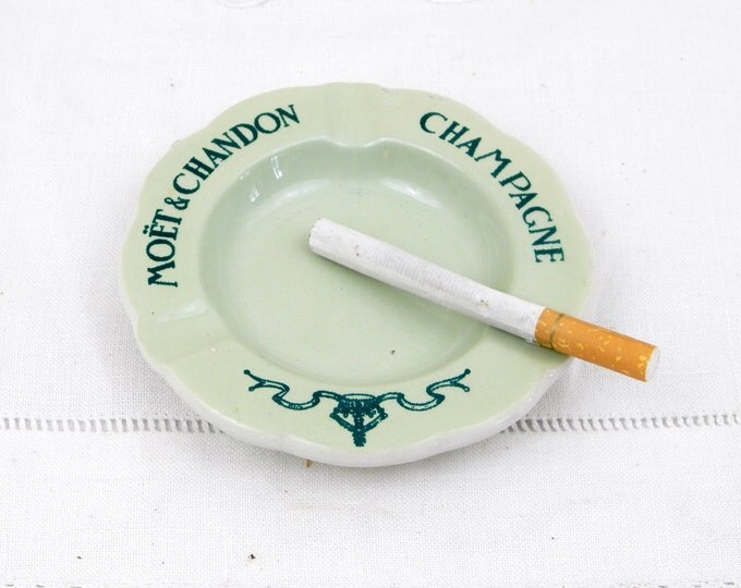 Vintage French Mid Century Mint Green Ceramic Moet & Chandon Champagne Ashtray, French Bistro Café Barware, Smoking Collectibles, Ash Tray