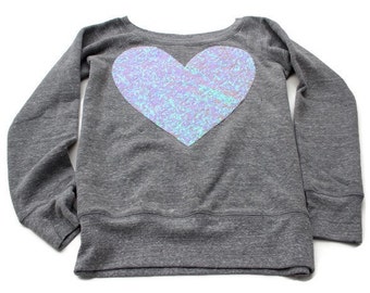 Valentines Day Sequin Heart Patch Sweatshirt Sweater Jumper