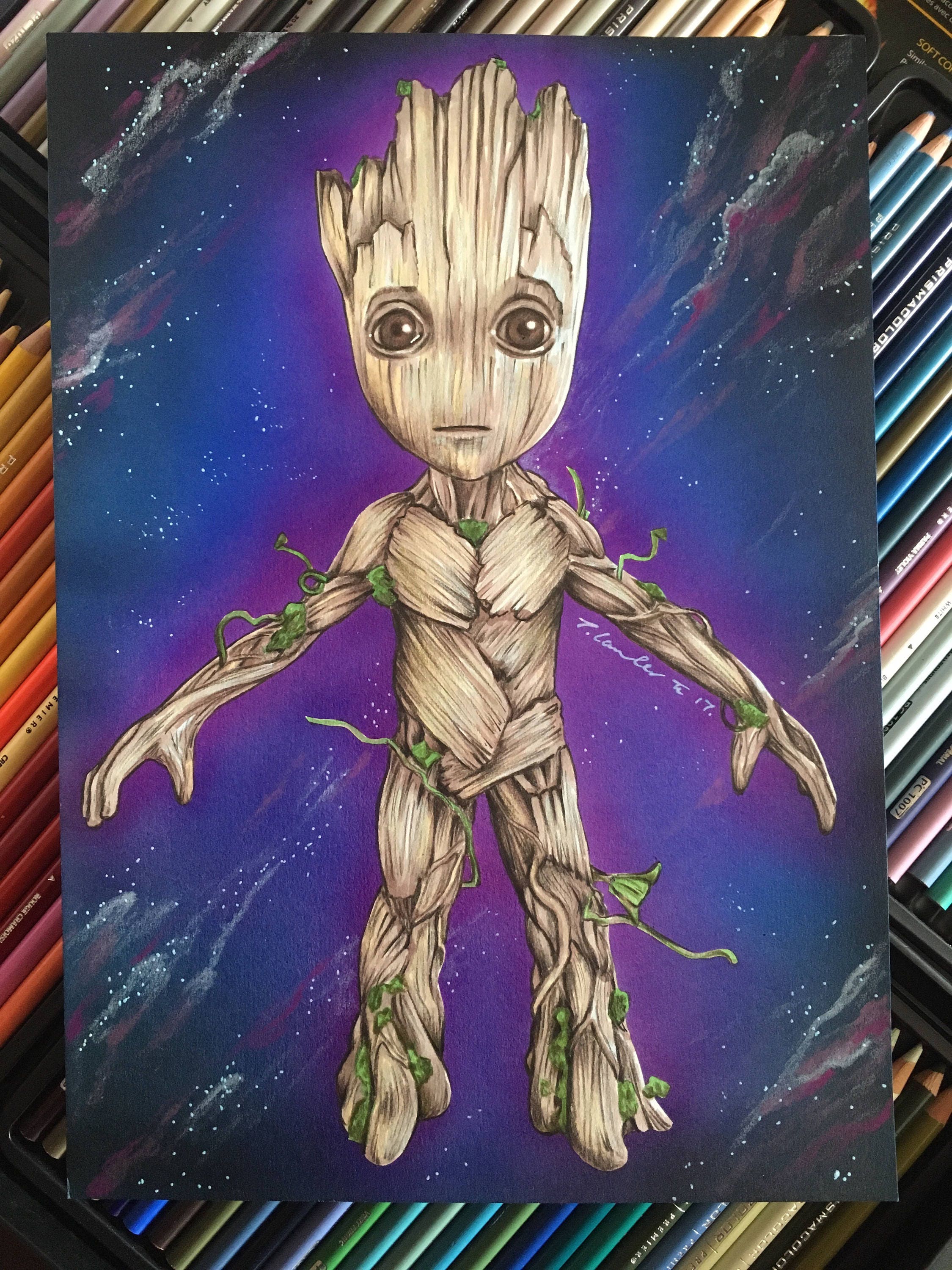 Baby Groot original pencil drawing fanart A4. Guardians of