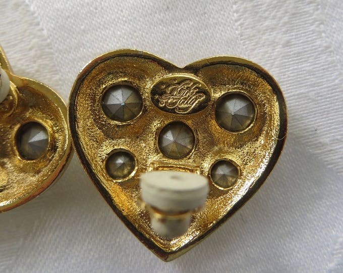 Kirks Folly Heart Earrings, Vintage Rhinestone Heart Clip Earrings, Kirks Folly Jewelry