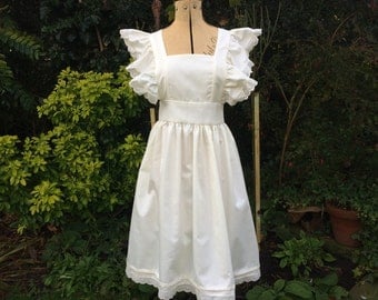 Adults Ivory/Cream "Alice" Victorian style pinafore apron broiderie anglais trim