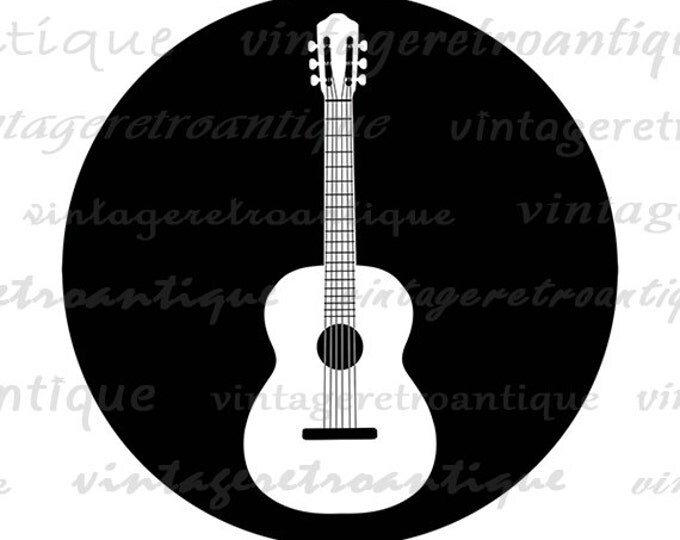 Digital Image Acoustic Guitar Printable Music Download Graphic Antique Clip Art Jpg Png Eps HQ 300dpi No.2049