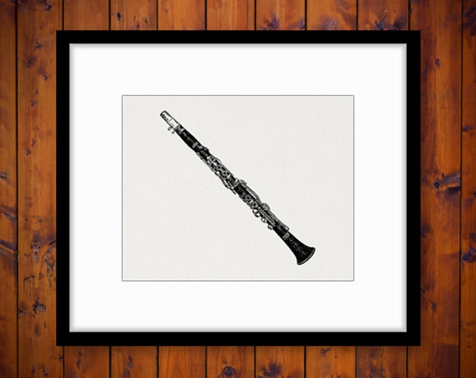 Printable Digital Antique Clarinet Graphic Image Music Illustration Download Vintage Clip Art Jpg Png Eps HQ 300dpi No.1132